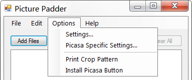 Picture Padder Options Menu Item